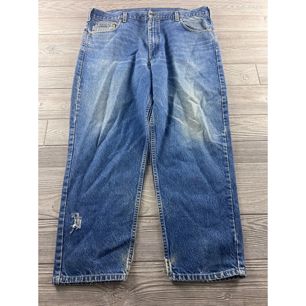 Carhartt Relaxed Fit Blue Denim Jeans Mens 40x29 Distressed Workwear Pants